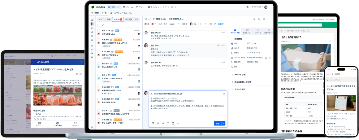 ヘルプドッグをPC・タブレット・スマートフォンで利用しているイメージ